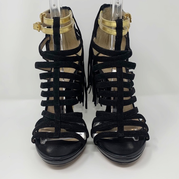 Herve Leger Fringe Suede High Heel Sandals - Picture 3 of 9